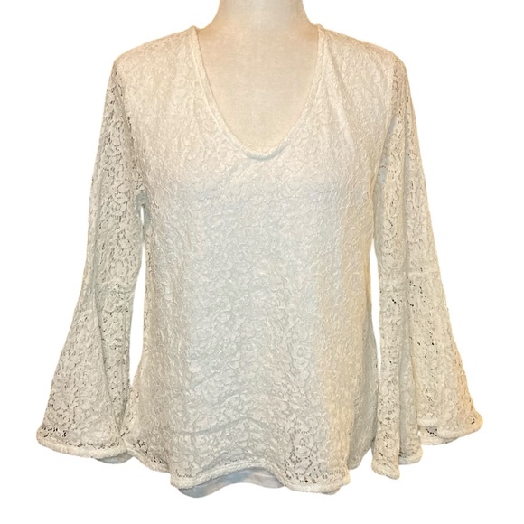 Tops - Cream lace bell sleeve top